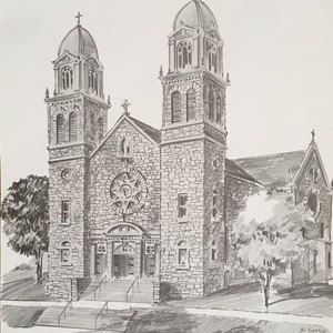 Set of 1970's Art - AL Repple Sketch Americana Art Hudson Michigan Advertisement